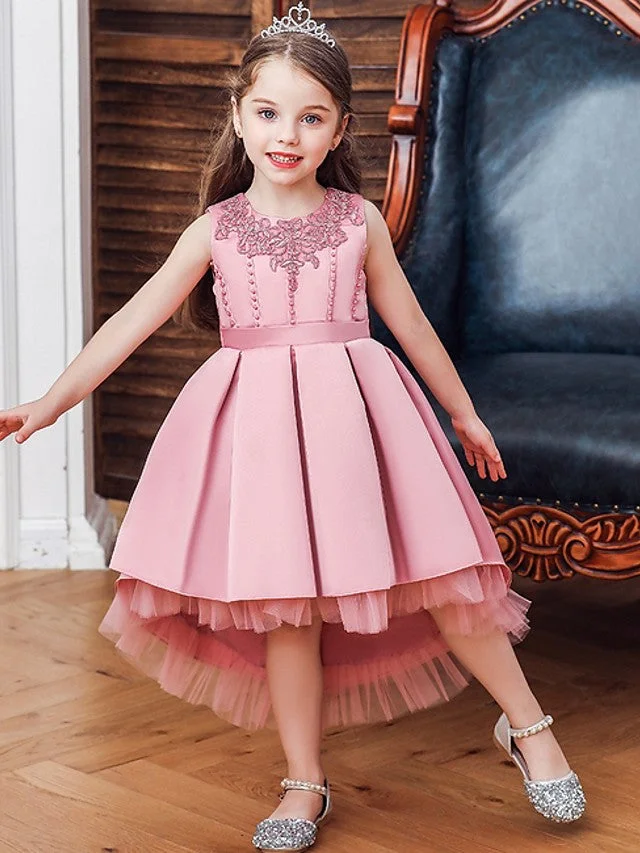 Daisda  Ball Gown Sleeveless Jewel Neck Flower Girl Dresses  Lace  Satin  With Sash  Ribbon  Pleats  Embroidery