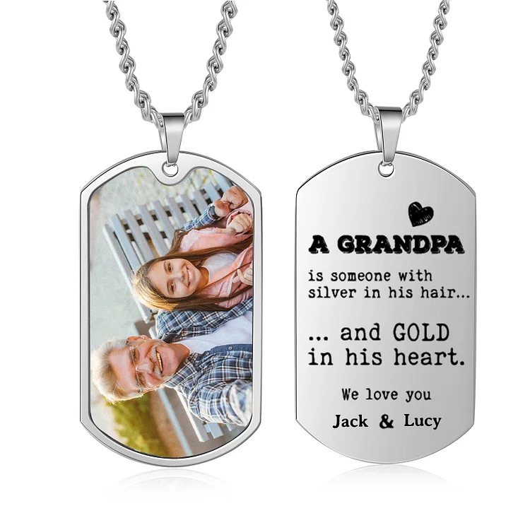To My Grandpa Personalized Men's Photo Dog Tag Necklace Gift for Him
