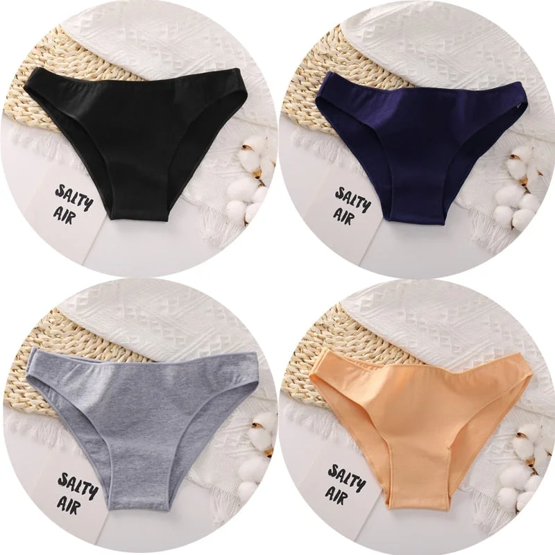 4PCS/Set Women Cotton Panties Sexy Low Waist Female Underpants Solid Elasticity Comfortable Underwear Women Panty Lingerie M-XXL