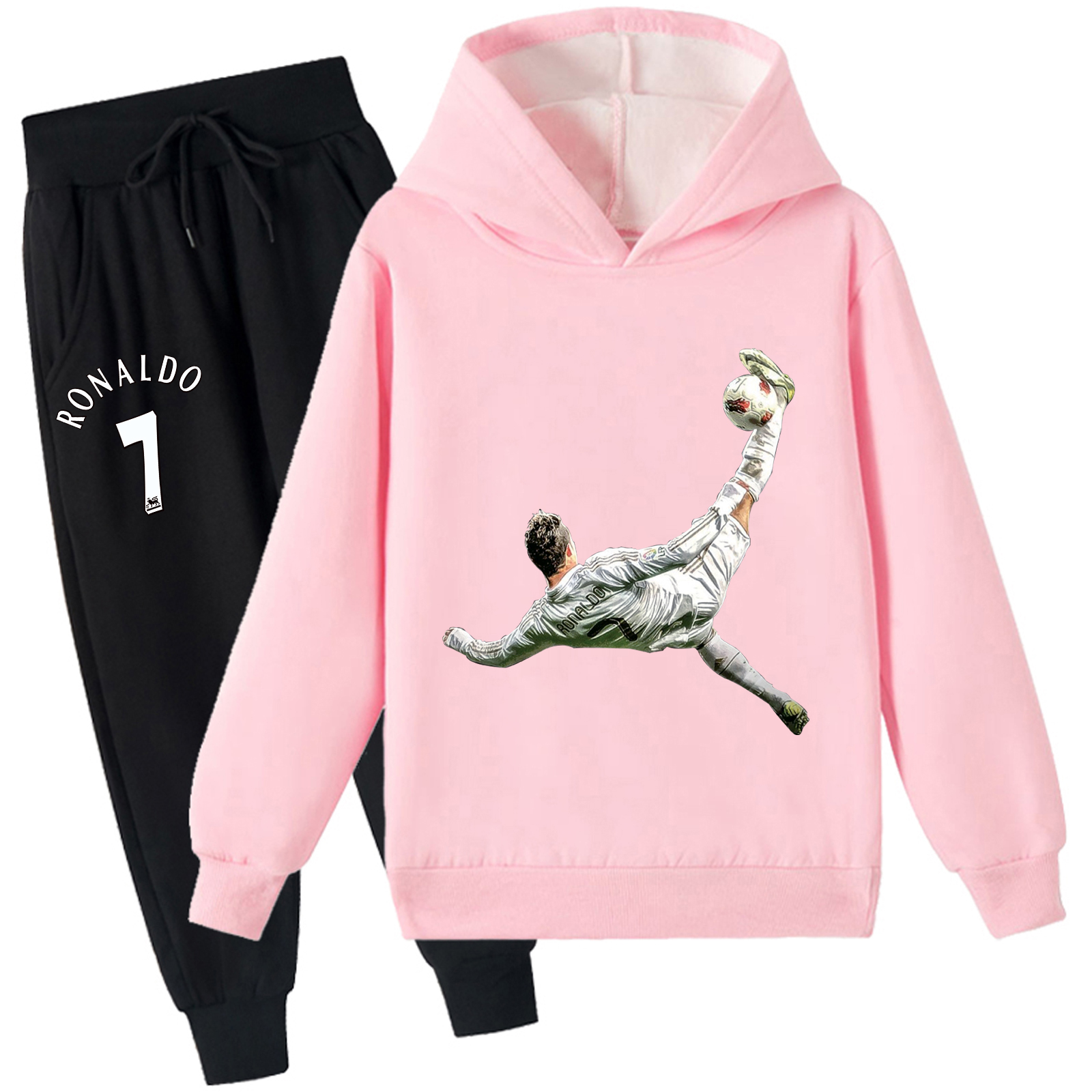 Mayoulove Cristiano Ronaldo Fleece Hoodie Set for Boys & Girls - Stylish Sportswear, Kid's Fashion, Soccer Fan Gear-Mayoulove