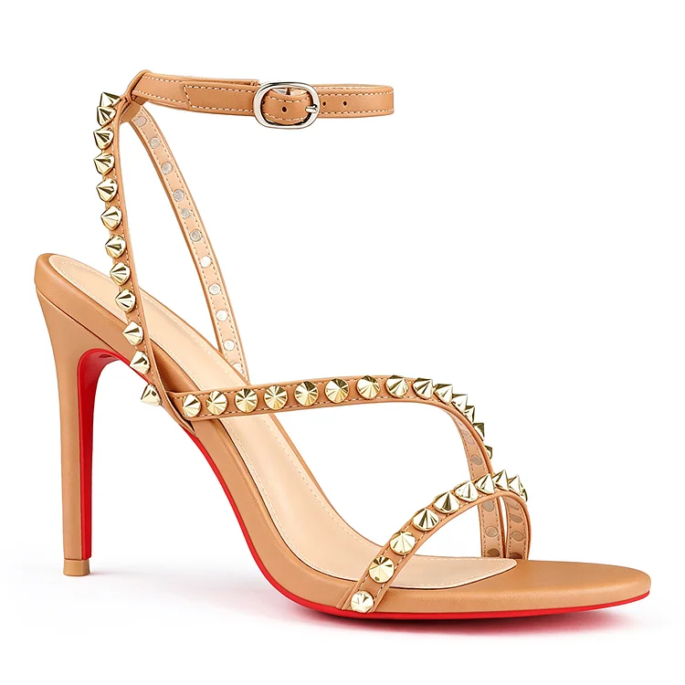 100mm Ankle Straps Mafaldina Spikes Red Bottoms Party Wedding Nude Sandals Heels Vocosi VOCOSI