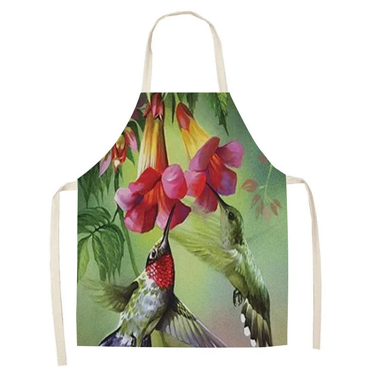 Waterproof Linen Kitchen Apron -Hummingbird