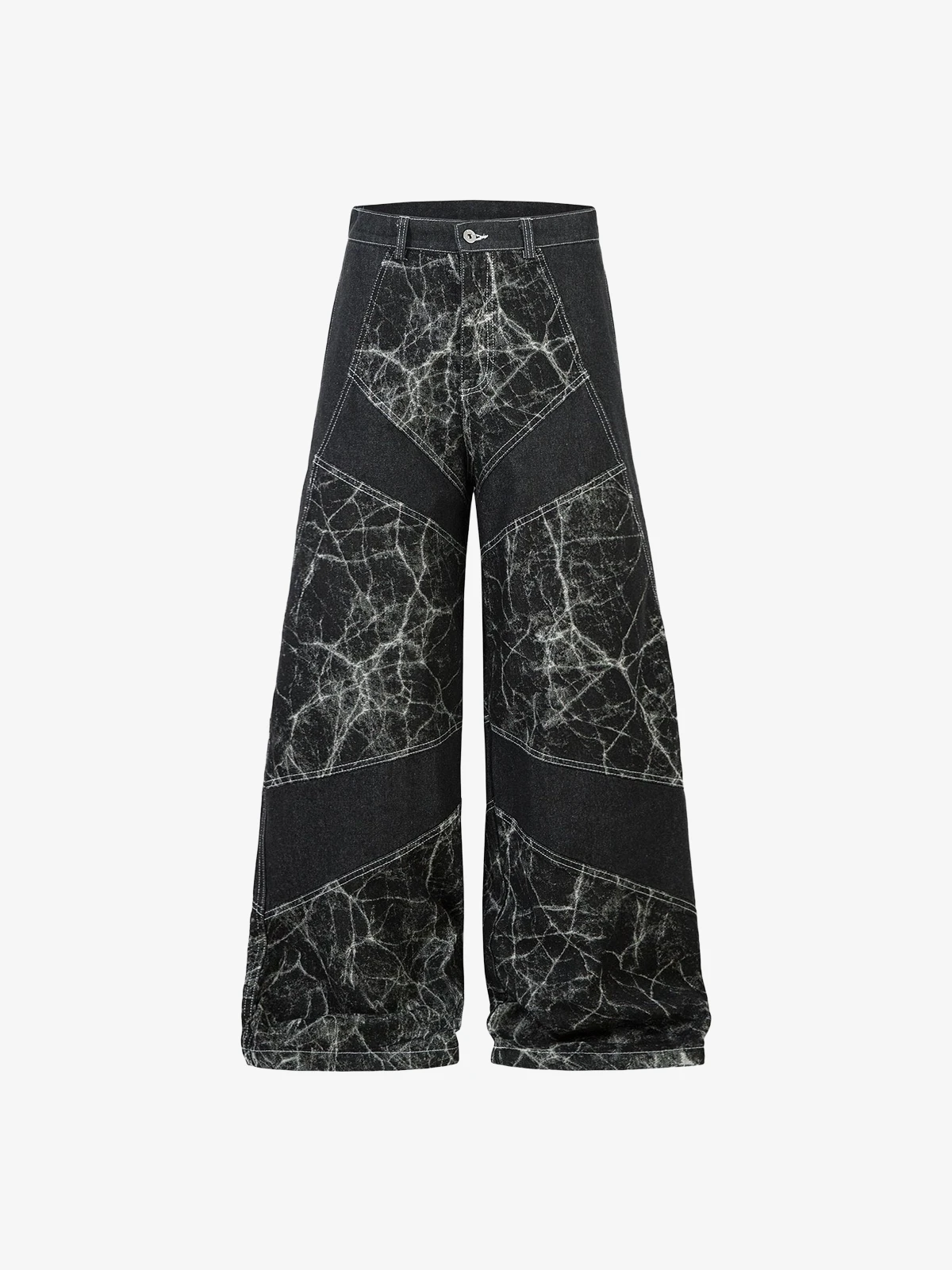 Black Actchic Lightning Graphic Patchwork Baggy Jeans Front