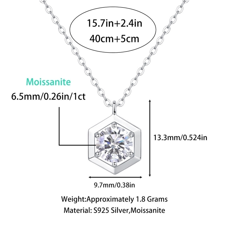 1.0ct 925 Sterling Silver Moissanite Cable Chain Polishing Inlay Geometric GRA Certificate Pendant Necklace