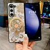 For Samsung Galaxy Z Fold Shiny Diamond Cute Flower Stand Magnetic Phone Case with Holder