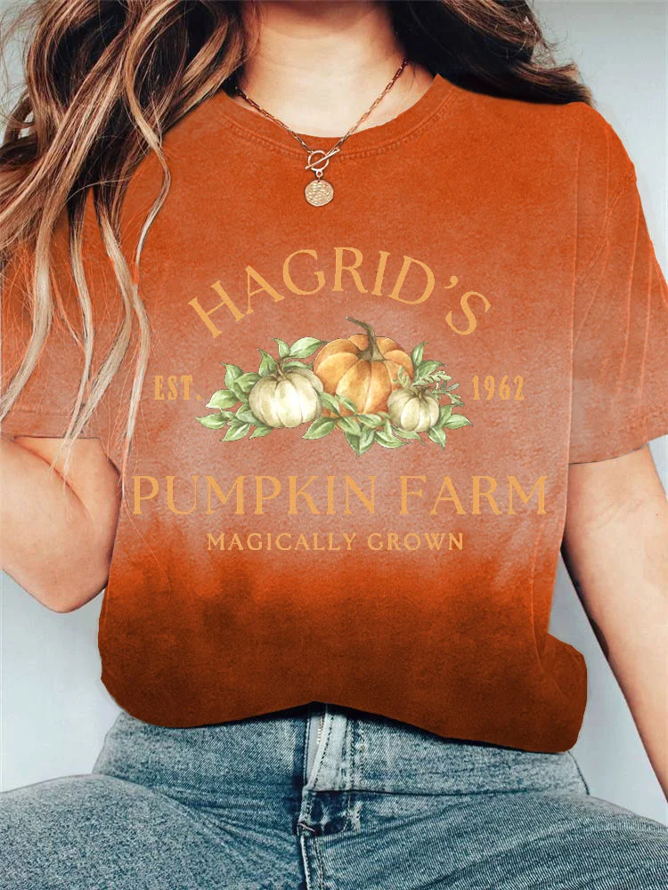 Comstylish Women's Halloween Hagrid's Pumpkin Farm Print T-shirt