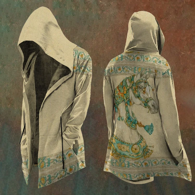 Comstylish Women'S Western Floral Horse Pattern Hooded Jacket