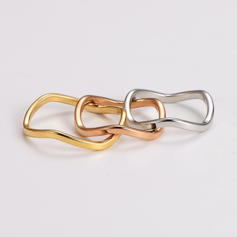 Elegant Basic Classic Style Waves 304 Stainless Steel Rhinestones 18K Gold Plated Rose Gold Plated Inlay Rings