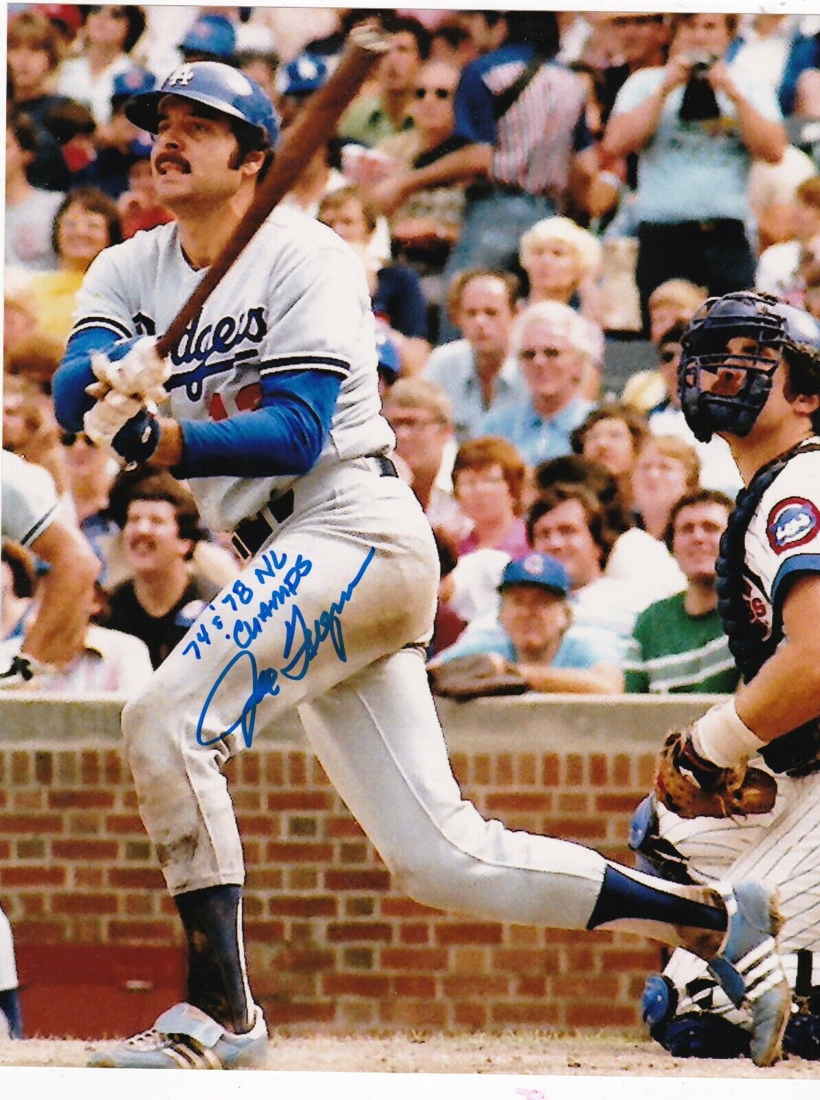 JOE FERGUSON LOS ANGELES DODGERS 74,78 NL CHAMPS ACTION SIGNED 8x10