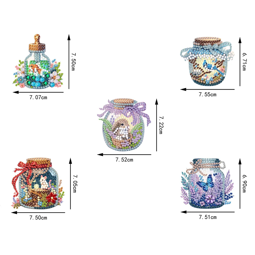 5pcs DIY Animal in Bottle Acrylic Special Shape Diamond Painting Fridge Magnets