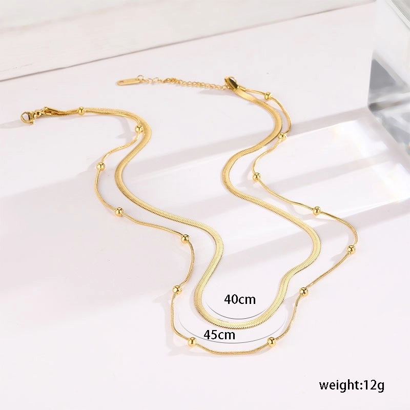 Basic Solid Color 304 Stainless Steel Double Layer Necklaces
