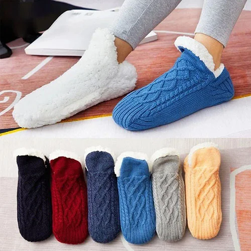 Indoor Cozy Sherpa Slipper Socks Woven And Velvet Indoor Socks Slippers