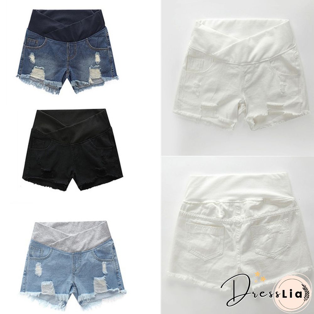 Pregnant Women's Ripped Hole Loose Denim Maternity Shorts Summer Casual Belly Clothes
