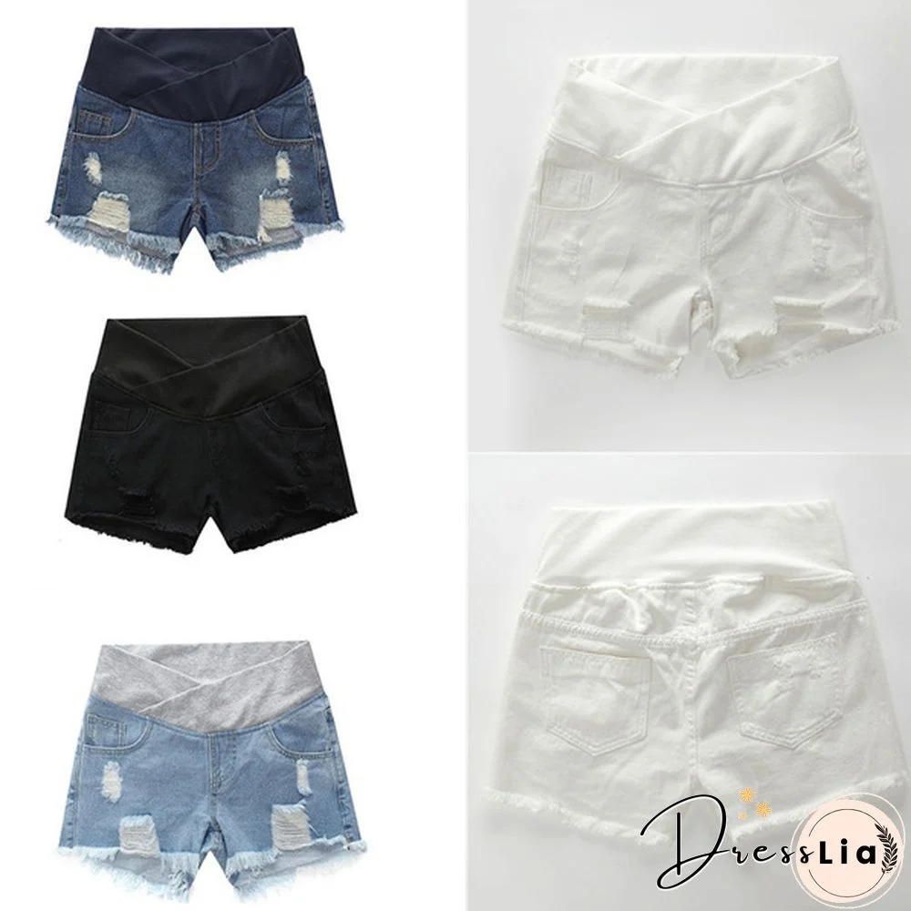 Pregnant Women's Ripped Hole Loose Denim Maternity Shorts Summer Casual Belly Clothes