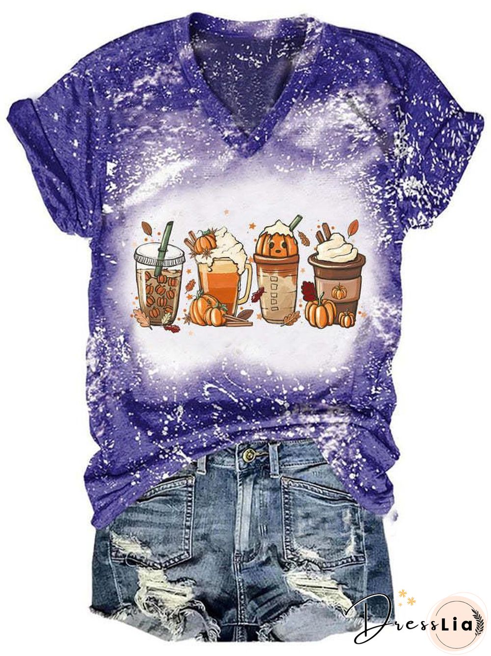 Halloween Cartoon Drinks Print Short Sleeve Tee