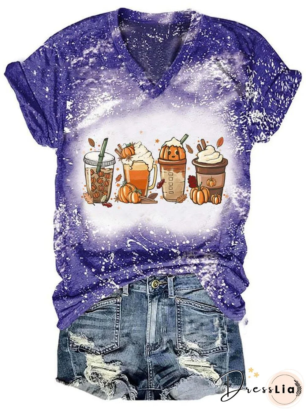 Halloween Cartoon Drinks Print Short Sleeve Tee