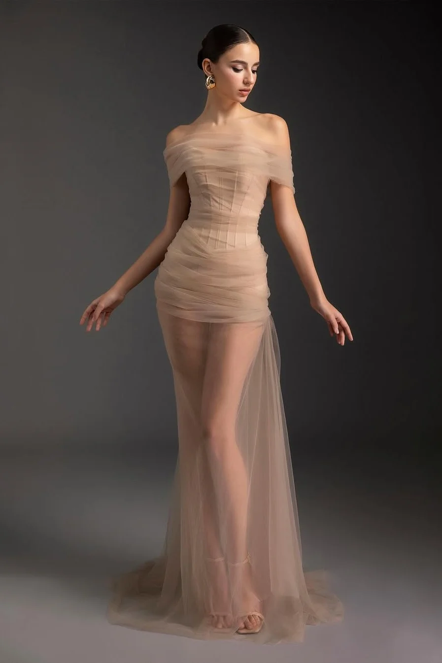 Daisda Sleeveless Off-Shoulder Strapless Prom Dress 
