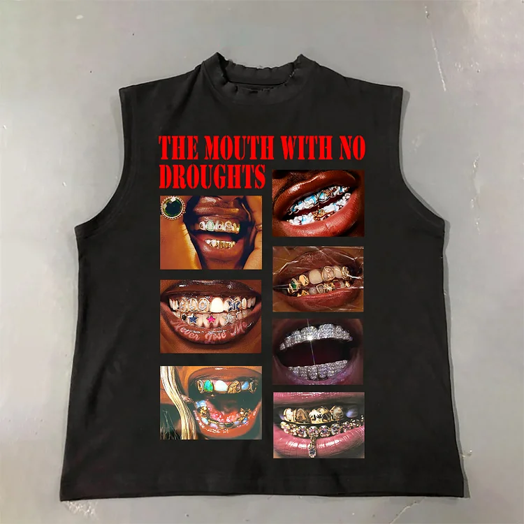Stylish The Mouth With No Droughts Print 100% Cotton Tank Top