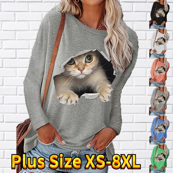 Winter Fashion Women Clothing Feather Printed Casual Sweatshirt Long Sleeve Tops T-shirt Blouse Ladies Round Neck Pullover Sweater Plus Size XS-8XL - Shop Trendy Women's Fashion | TeeYours