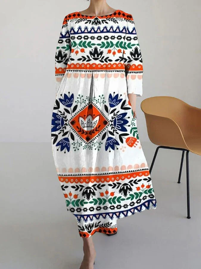 Bohemian  Casual Holiday Style Linen Blend  Long dress