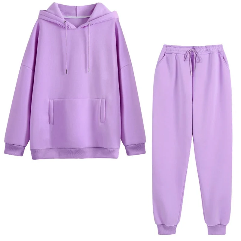 Autumn Winter Tracksuit Women Two Piece Set Fleece Oversized Sweatshirt and Long Pants Casual Solid Hooded Sport Suit Set Outfit