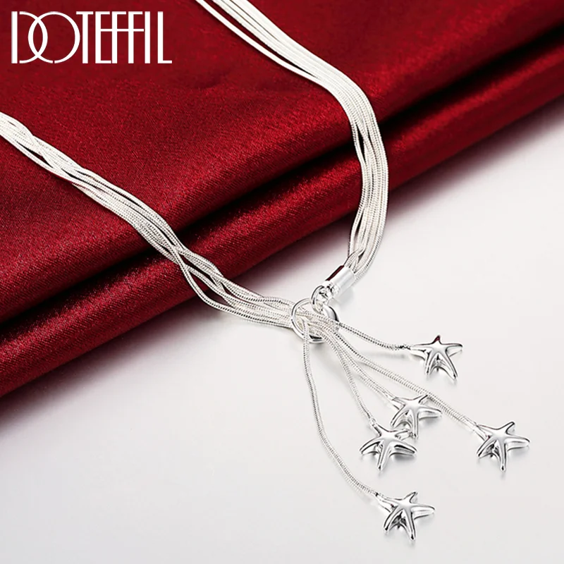 DOTEFFIL 925 Sterling Silver Five Star 18 inches Snake Chain Necklace For Women Jewelry