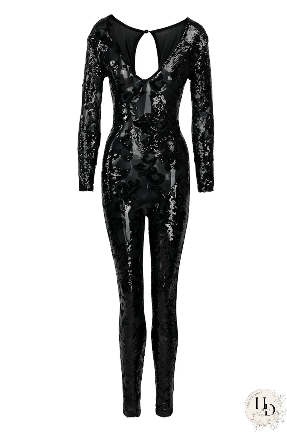 Black Fashion Sexy Patchwork Sequins V Neck Plus Size Jumpsuits