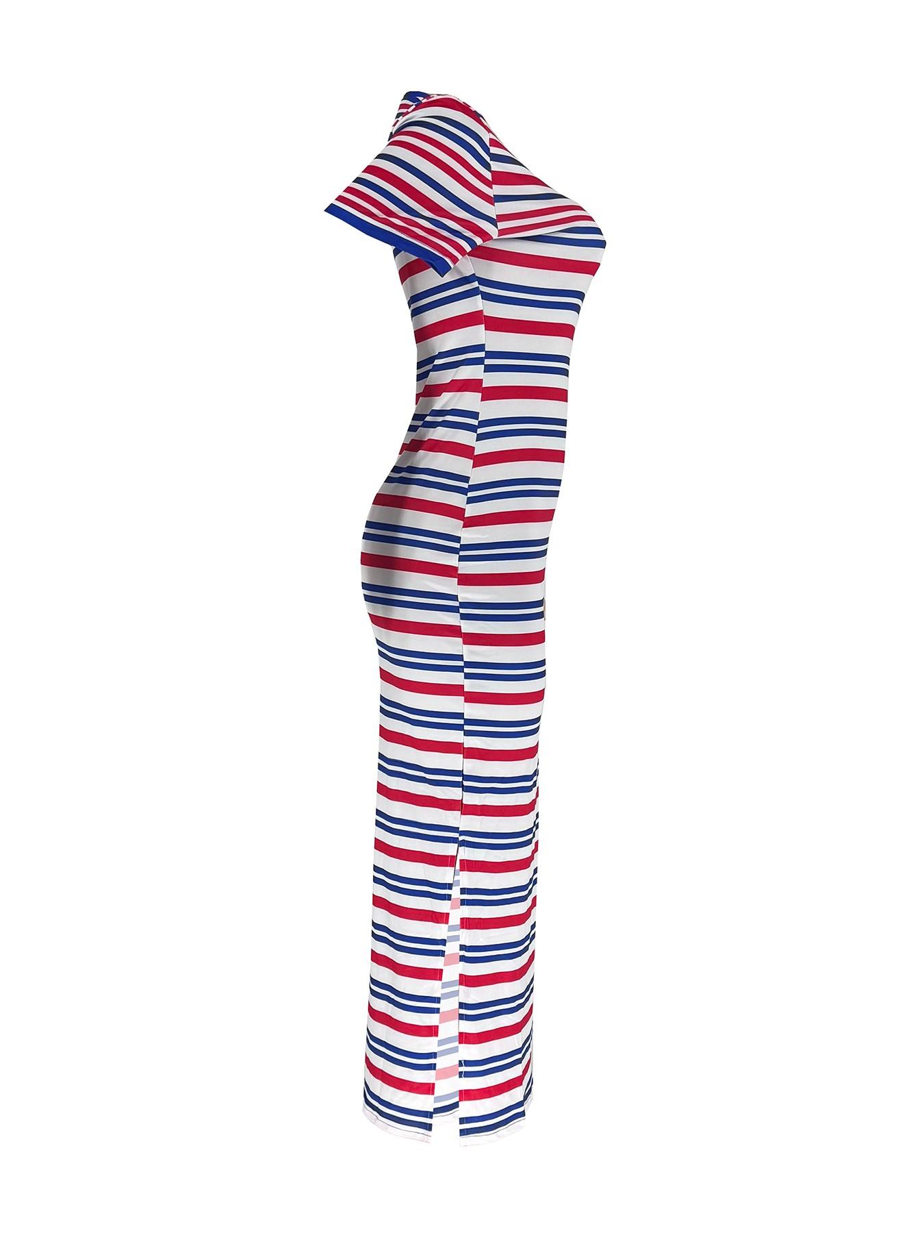 European Women's Summer New Fashion Chic Casual Striped Long Dress, Sleeveless Fitted Floral Pattern, Trendy Ladies' Clothing
