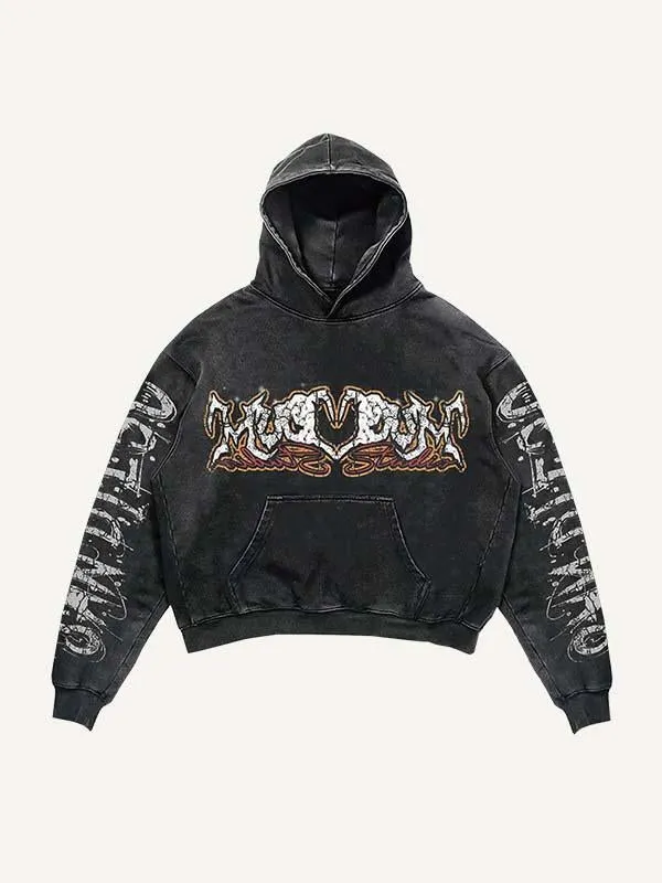 Skeleton&Fire&Letter&Heart Print Slant Pockets Hoodie