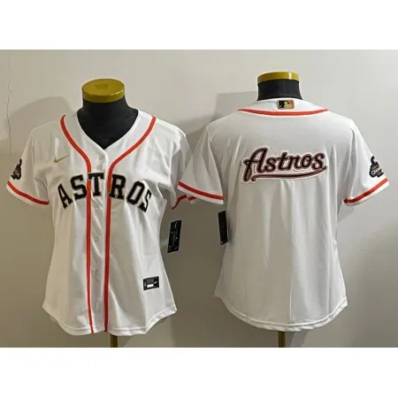 Women's Houston Astros White 2023 Gold Collection With World Serise Champions Patch Team Big Logo Stitched Jersey(Run Small) BW8R