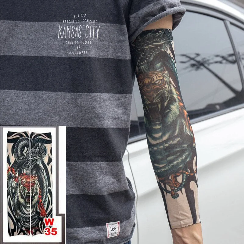 1pc hot sale tattoo sleeve styles elastic Fake 100%nylon Arm stocking beloved girl Buddha Wolf Dragon design halloween cool men