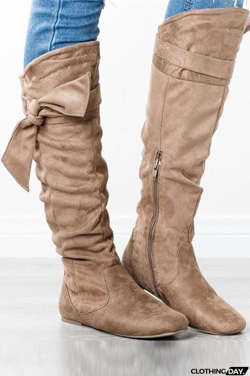 Bow Zipper Flats Boots