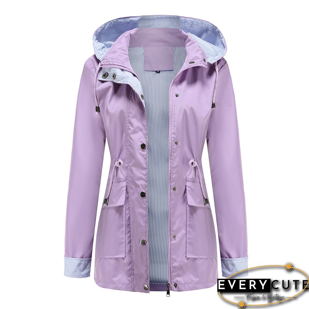 Light Purple Hooded Detachable Windproof Plus Size Windbreaker
