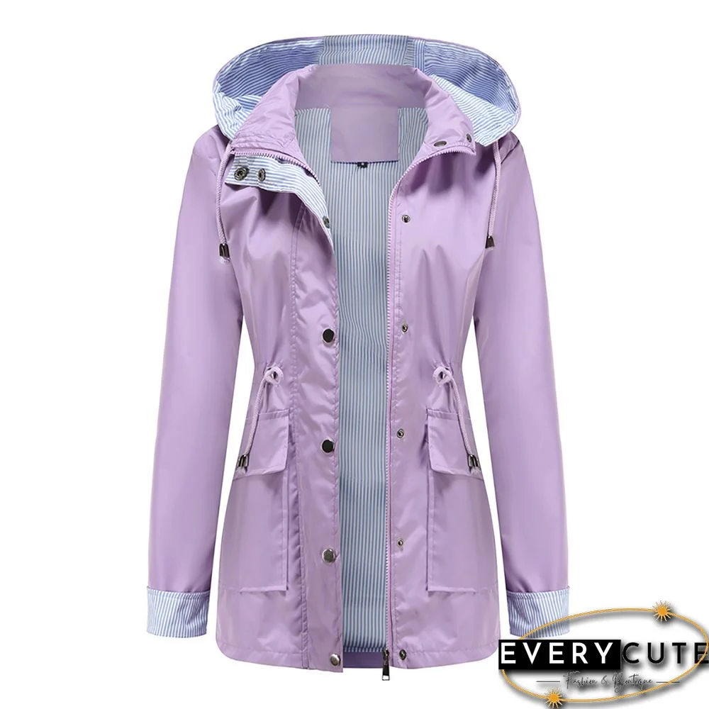 Light Purple Hooded Detachable Windproof Plus Size Windbreaker