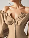 Solid Color Off-The-Shoulder Puff Sleeves Buttoned Shirt Top