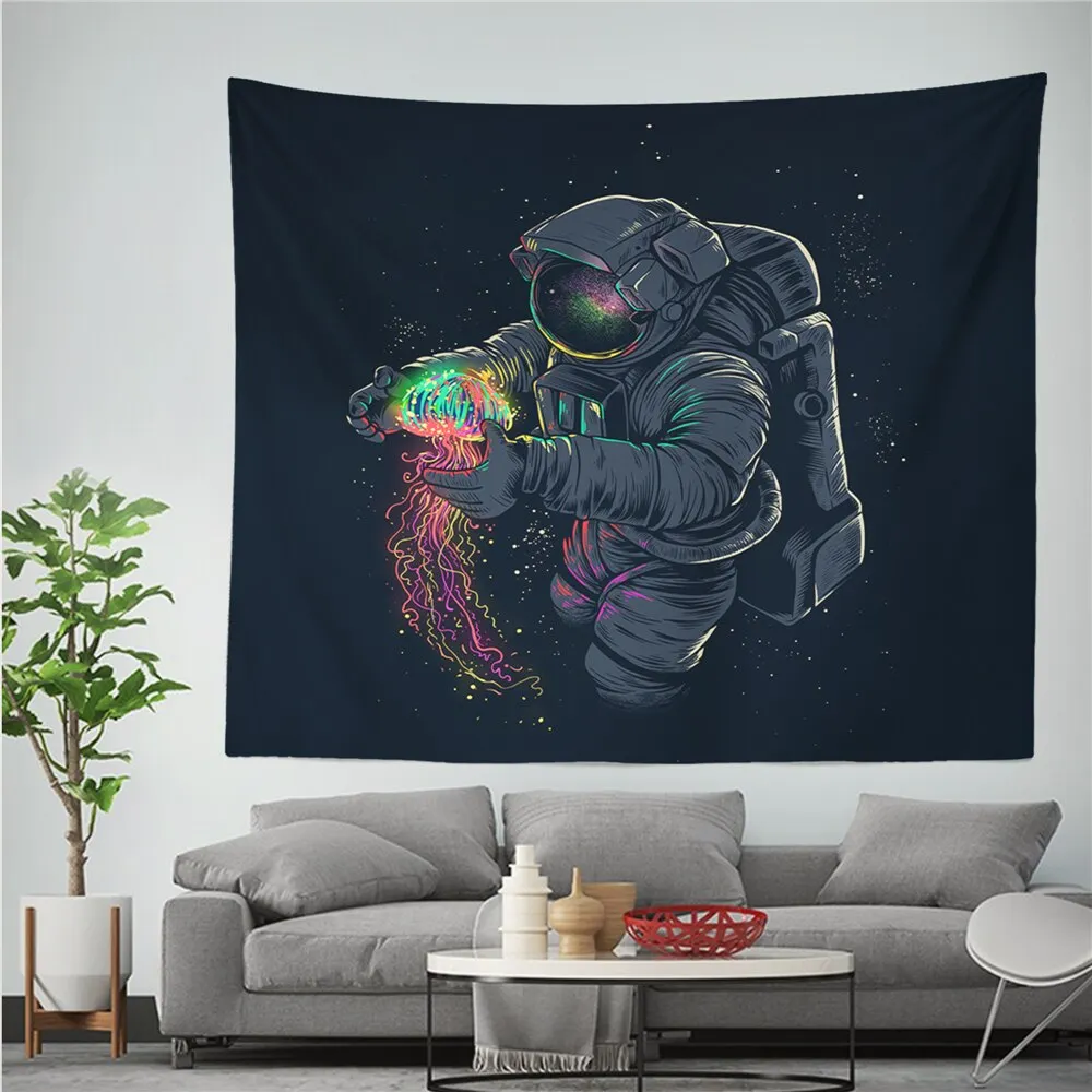 Spaceman Astronaut Wall Hanging Tapestry Hippie Psychedelic Polyestry Printed Tapestries Bedroom Background Decor Wall Carpet