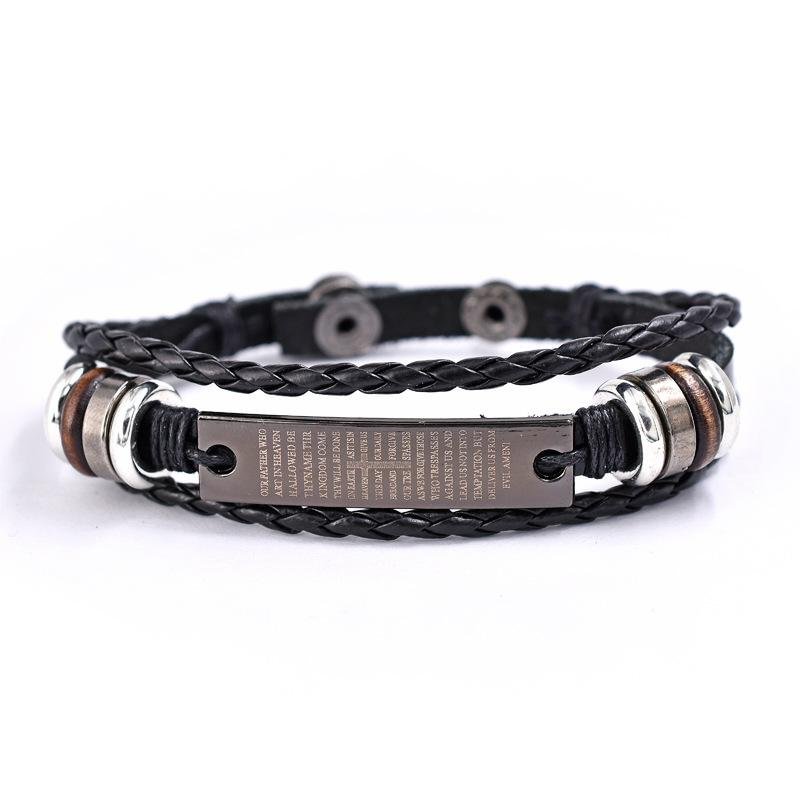 Cross multi-layer braided cowhide bracelet tacday