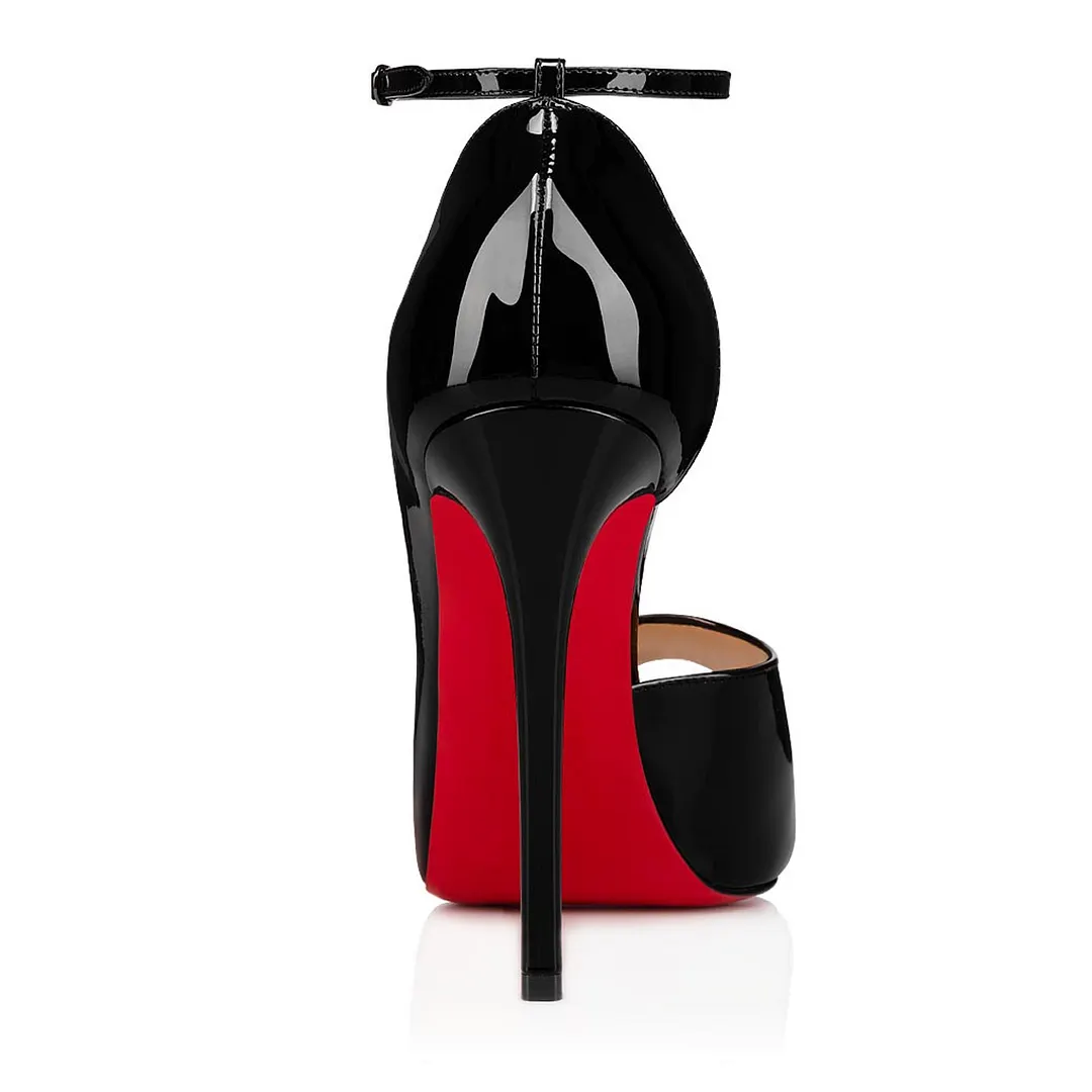 120mm Strap Platform Stilettos Pumps Black Patent-vocosishoes