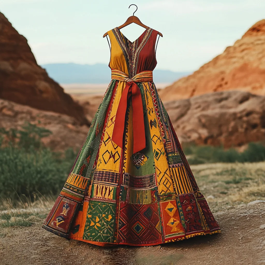 Women's Retro Juneteenth Black Pride African Geometric Art Print Long Dress