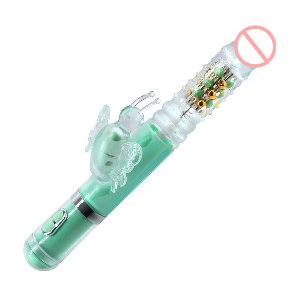 Rabbit Vibrator Telescopic Vibration Built-in ball Rotation G spot Dildo Vibrator - Rose Toy