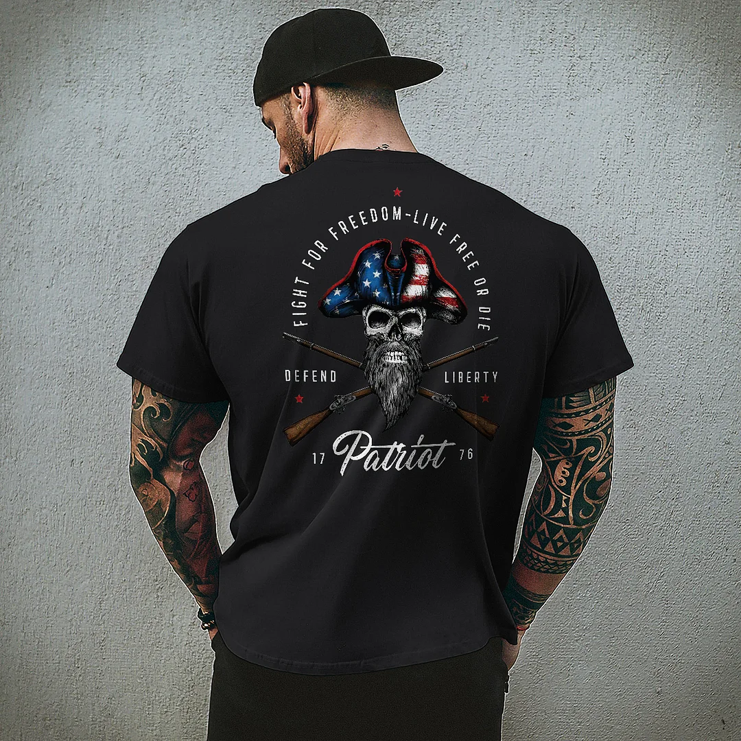 Livereid Fight For Freedom Live Free Or Die Skull Print T-shirt - Livereid