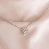 14K Round Brilliant Cut Lab Diamond Halo Setting White Gold Necklace