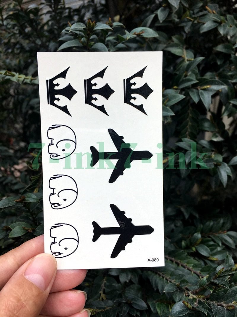 Waterproof Temporary Tattoo Sticker black aircraft Elephant Crown tattoo flash tatoo fake Water Transfer tatto for Woman Man