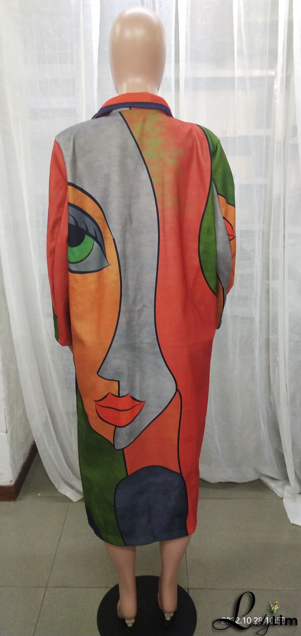 Fall Women's Long Sleeve Turndown Collar Jacket Printed Coat