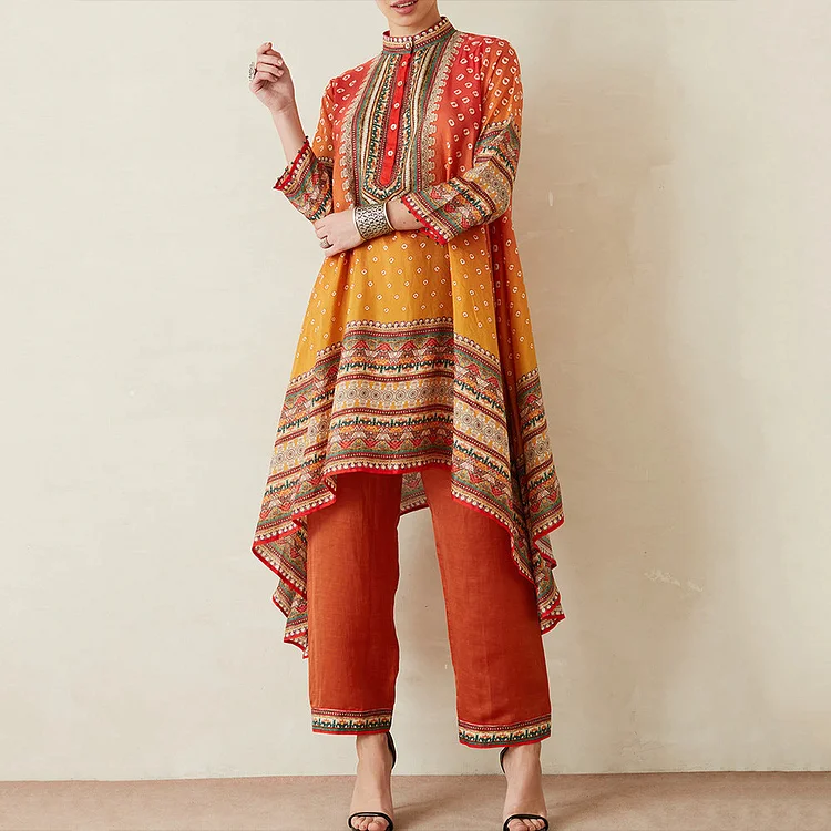 Beth Dutton Bohemian Dress Winter Autumn Midi Dresses Gradient Print Half Cardigan Dress