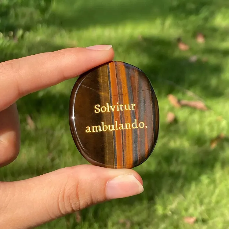 Tigers Eye Worry Stone &rdquo;Solvitur ambulando&rdquo; | Confidence 