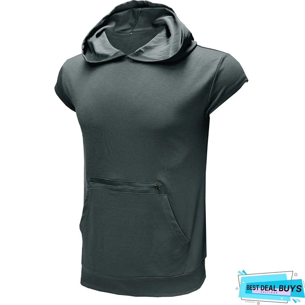 Men's Sleeveless Personalized Leisure Sports Vest Outdoor Fitness Solid Color Hoodie