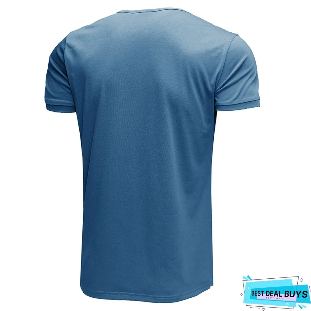 Men's Short Sleeve T-Shirt V-Neck Henry T-Shirt Men's Wear
