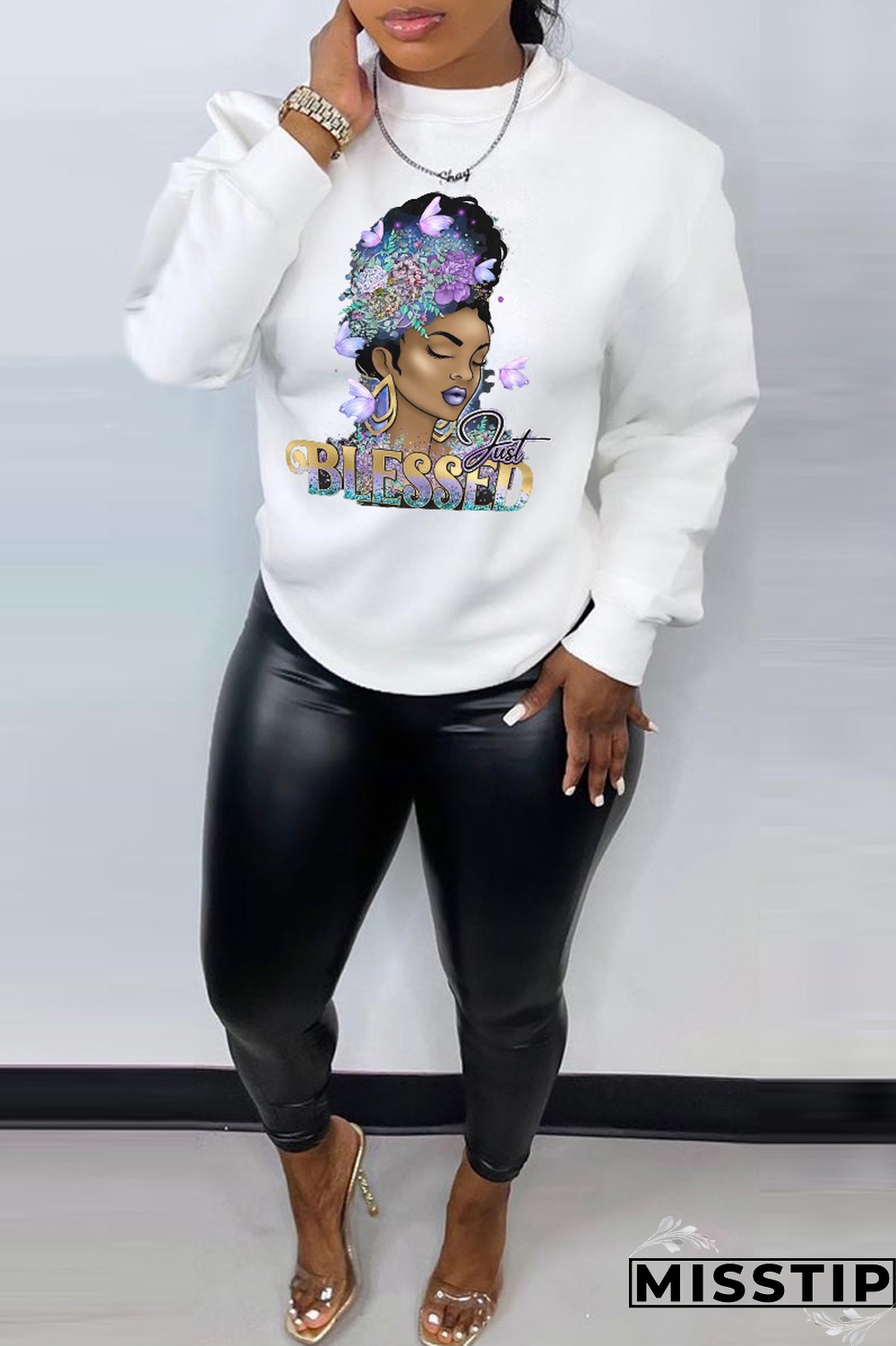 Grey Casual Street Print Patchwork Letter O Neck Tops