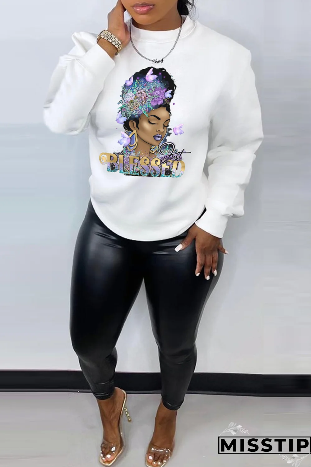 Grey Casual Street Print Patchwork Letter O Neck Tops